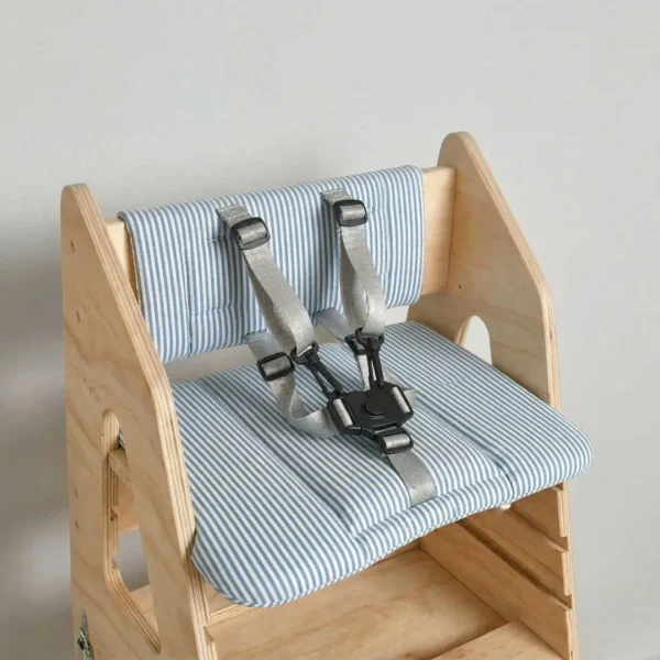 Silla evolutiva Montessori con cojín y arnés de seguridad para alimentación autónoma del niño