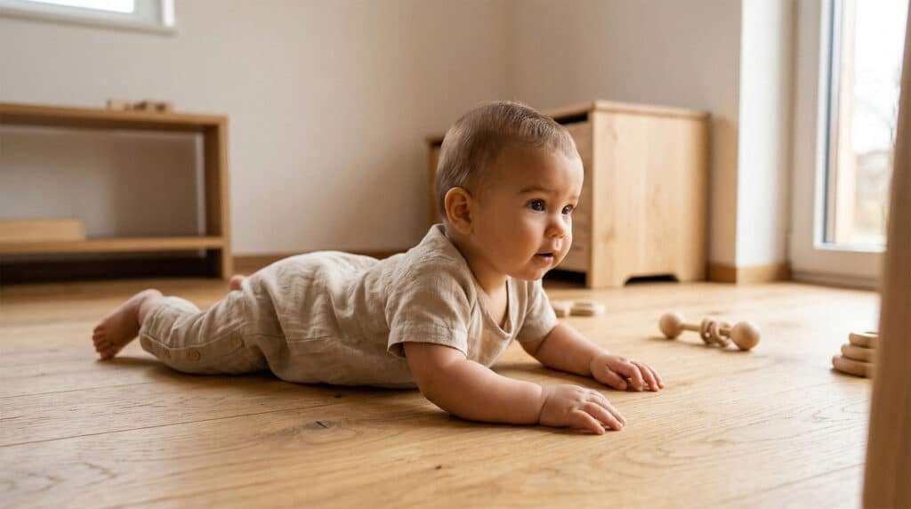 Bebé en movimiento libre Montessori sin sentar antes de tiempo